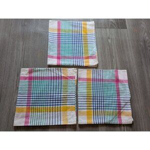 Vintage Dansk Multicolor Plaid Linen Cloth Napkins Set Of 3